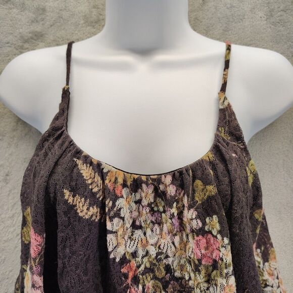 Wet Seal Women Sheer Lace Babydoll Top Floral Black Tier Tank Top Sz L Coquette - Picture 4 of 8